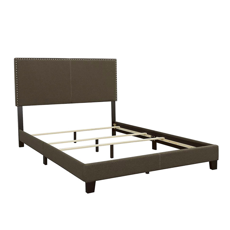 Lit simple en tissu gris anthracite avec système de pieds stables et structure en bois robuste à revêtement doux, Lit simple