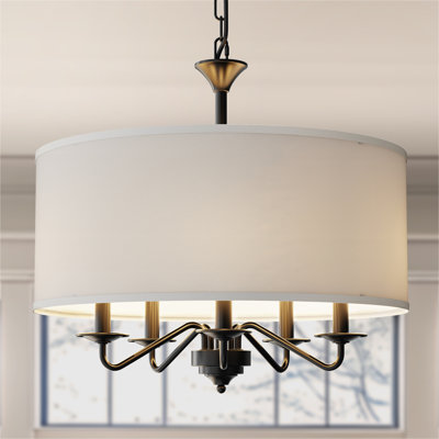 Lustre tambour 5 lumières avec abat-jour en tissu
