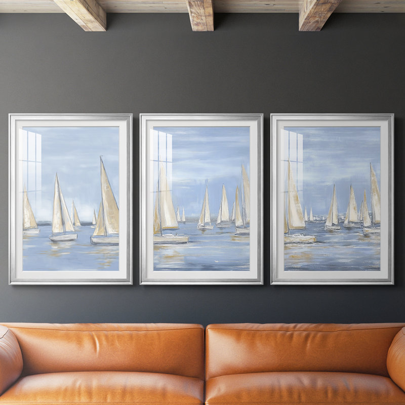 NAUTICAL Series I - Impression personnalisée de qualité supérieure avec cadre mat - 3 pièces, H 19 po x l 27 po