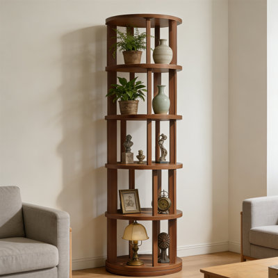 360° Spiral Corner Organizer, 5-Tier Rotating Bookshelf Tower -Corner Bookshelf， Wooden Vertical Turning Bookcase , Ideal For Living Rooms, Corners & Bedrooms