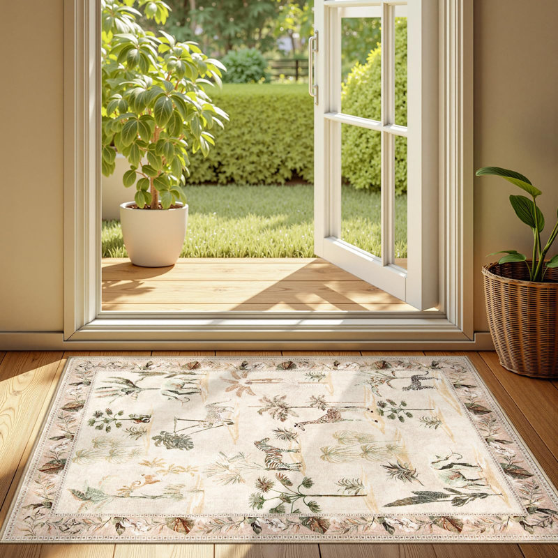 Animals Print Washable Thin Non-Slip Area Rug, Rectangle 2' x 3'