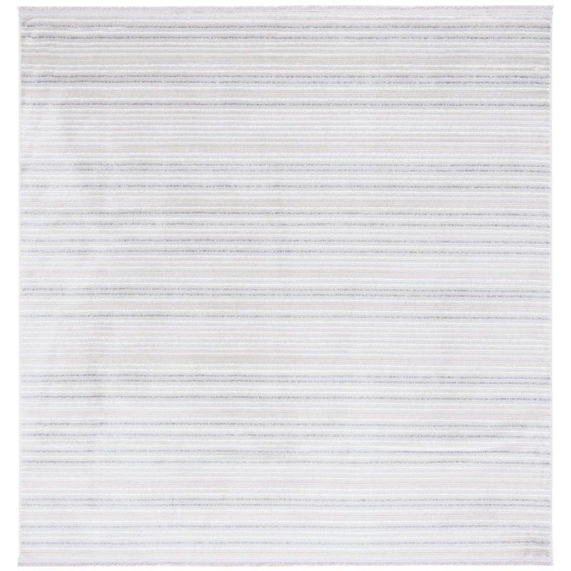 Tapis rayé tissé à la machine en gris clair, Carré 6 pi 7 po