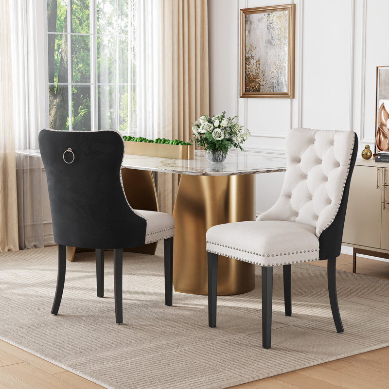 Velvet Dining Chair Set, High-End Tufted Upholstery With Nailhead Trim Back Pull Tab And Solid Wood Legs Dining Chairs 