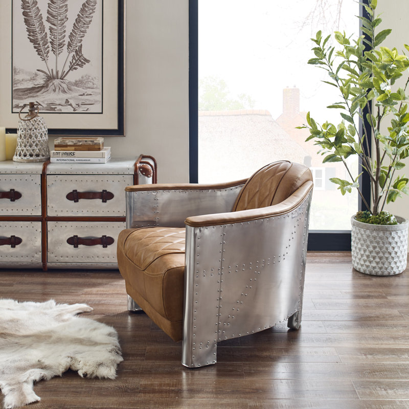 Paynesville 31.1'' W Tufted Genuine Leather Accent Armchair, Khaki