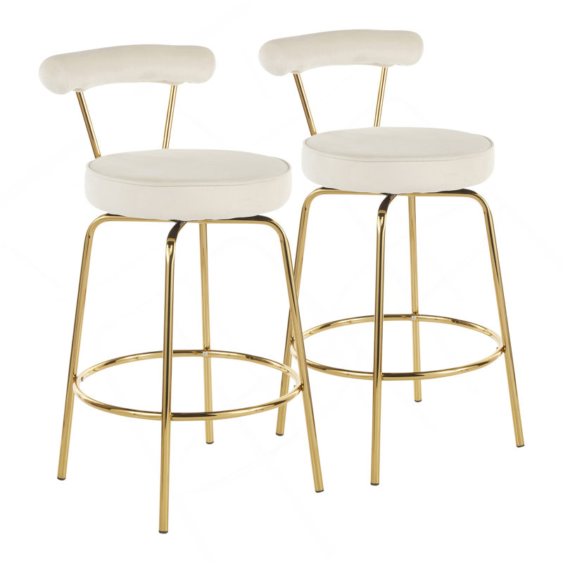 Tabouret de comptoir Rhonda Glam en métal doré et velours crème par Lumisource - ensemble de 2, Crème