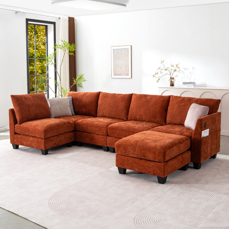 Canapé modulaire de 124 po avec repose-pieds, Rouge