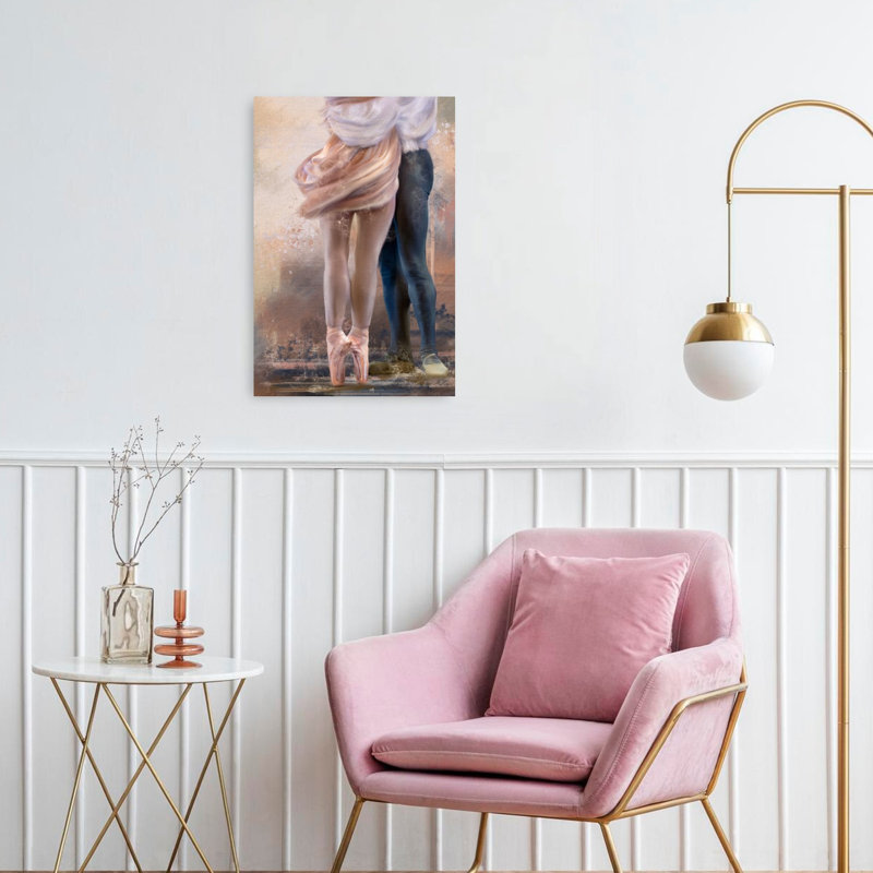 Couple de ballet dansant, art mural abstrait et romantique contemporain, H 24 po x l 16 po