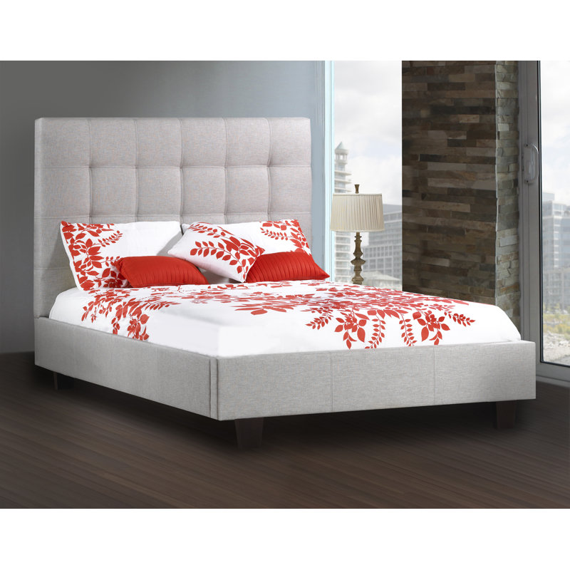 Lit plateforme tapissier Haskins, Lin - Gris, Double, No Storage Included