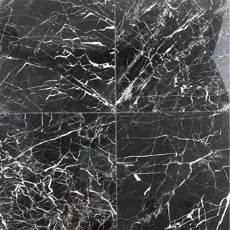 12" X 12" Micro-beveled Nero Marquina Marble Wall and Floor Tile