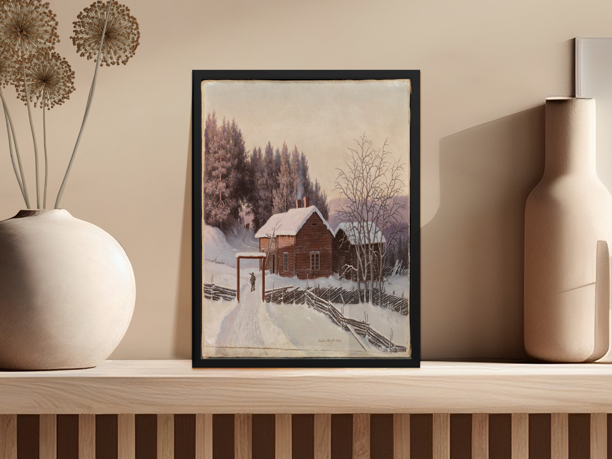 Lark Manor Winter Scene Painting House Covered in Snow Framed Poster ...