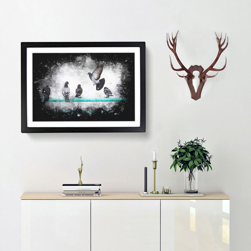 Pigeons - Picture Frame Graphic Art Print, 33cm H x 45cm W x 2cm D, Black Framed