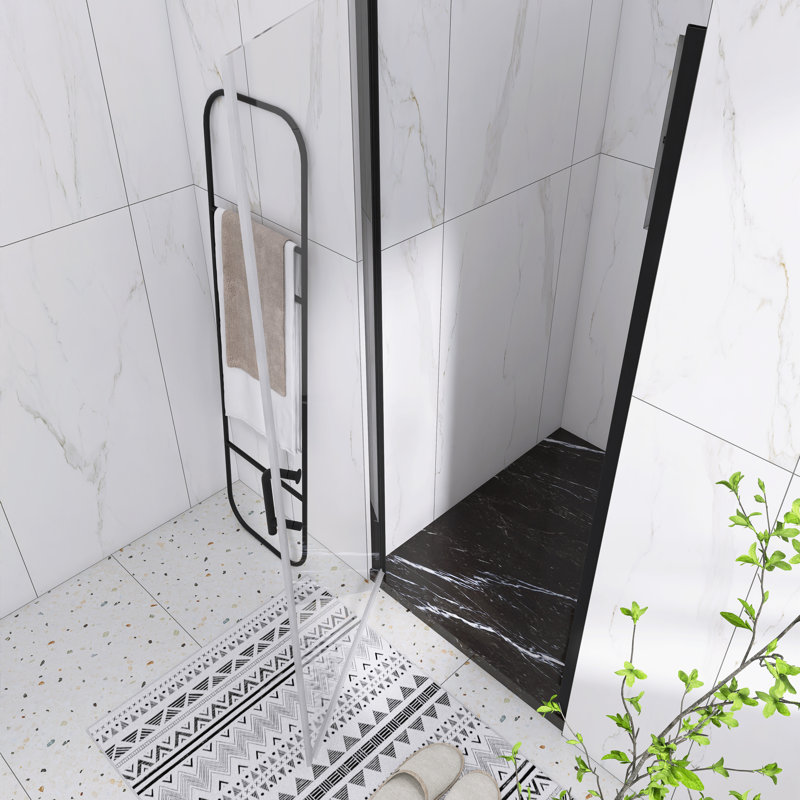 Matte Black 32'' x 72'' Semi-Frameless Pivot Shower Door with Clear Glass