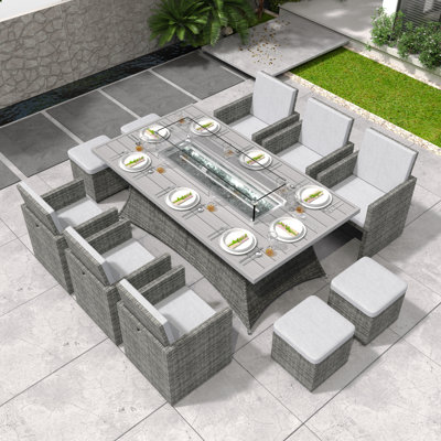 Bentlei 10 - Person Wicker Patio Dining Set with Rectangular Table , Cushions Included