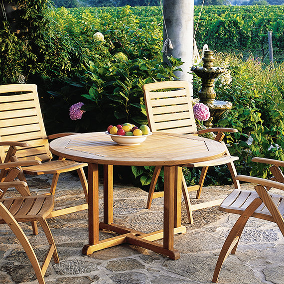 Essex Outdoor Round Teak Dining Table, 60" W x 60" L x 29" H