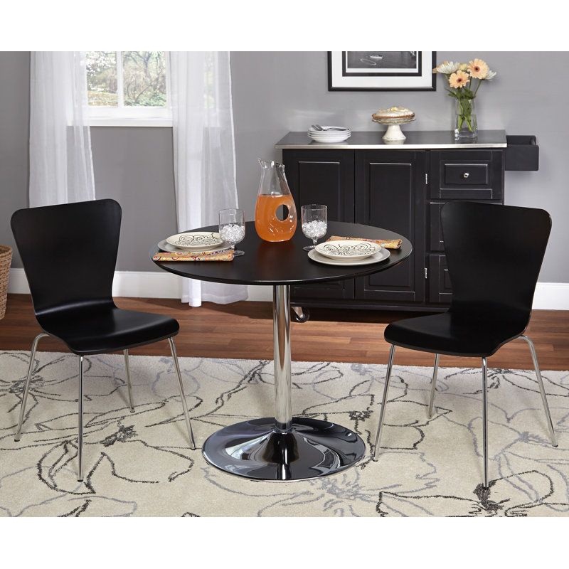 Pedestal Dining Set, Black, 3 Pieces: 1 Table, 2 Chairs