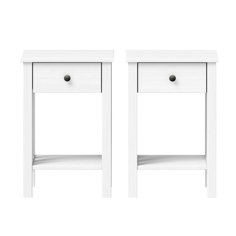 Ahmyiah 1-Drawer Solid Wood Nightstand, 2, White