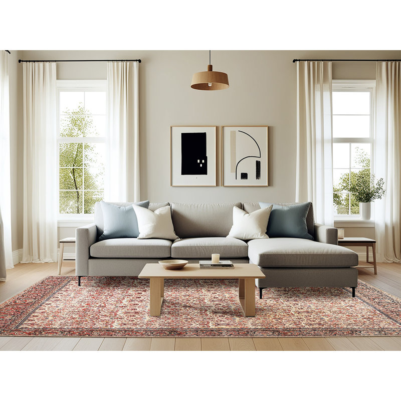 Tapis traditionnel rouge / beige Stonehaven, Rectangle 6 pi x 9 pi