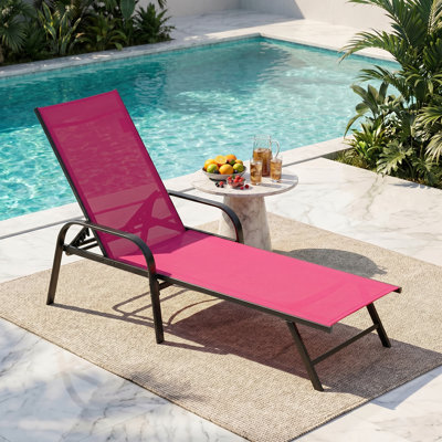 Outdoor Folding Chaise Lounge Chair Portable Recliner W/ 5 Positions & Pillow For Lawn, Beach
