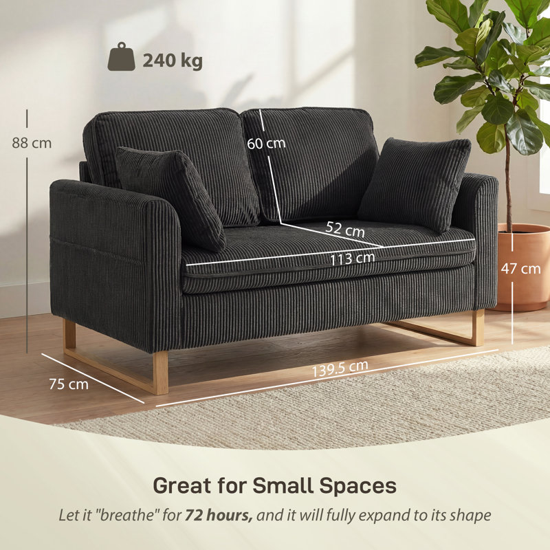 2 Seater Corduroy Loveseat, Grey