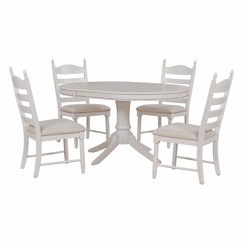Ensemble 5 pièces de table de salle à manger rétro en bois avec 4 chaises rembourrées et extensibles