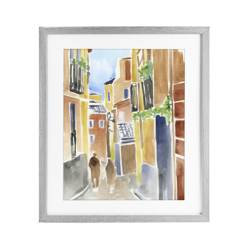 Calles de Madrid, reproduction d'art sous verre encadrée, design par June Erica Vess, H 21 po x l 17 po, Cadre de ferme gris