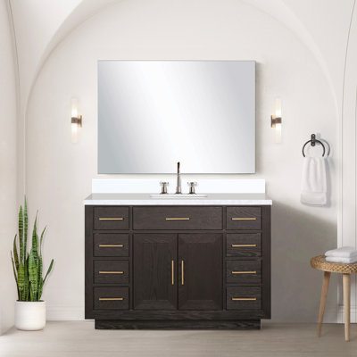Oak Single Bath Vanity 48 In. W X 22 In. D, Cultured Marble Top, And Faucet Set
