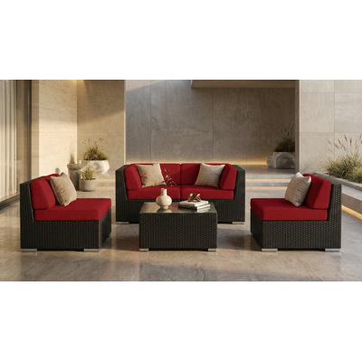 Ensemble de conversation en osier pour 4 personnes avec coussins Billyjo Wicker