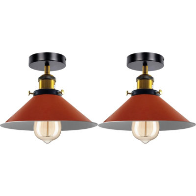 Ensemble de 2 plafonniers semi-encastrés E26 Vintage pour couloir avec abat-jour conique 22 cm