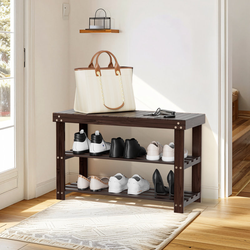 3-Tier Bamboo Shoe Storage Bench, Entryway Shoe Rack Organizer with Sturdy Frame, Space-Saving Shoe Shelf for 9-12 Pairs