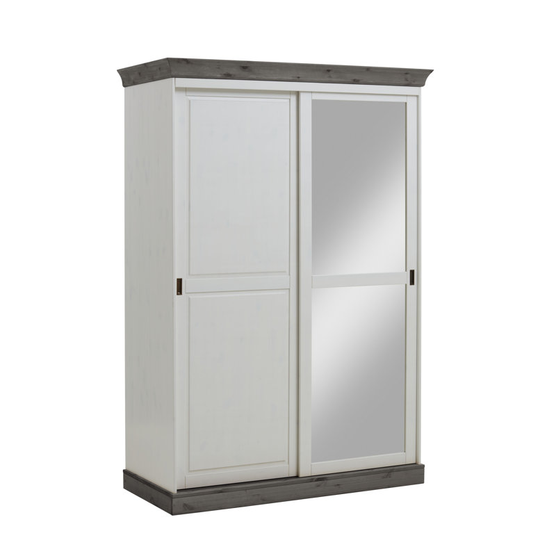 Falkville 2 Door Solid Wood Wardrobe, White/Grey