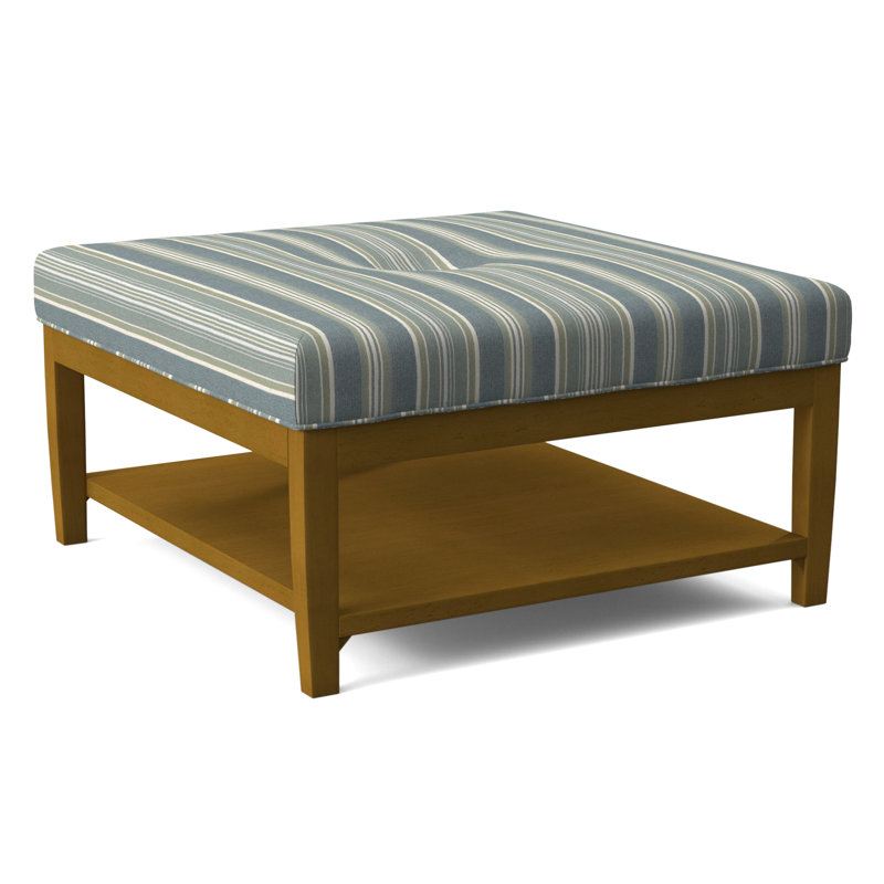 Hammond Square Ottoman, Frost White Finish, Green and Blue Stripe; 0252-54