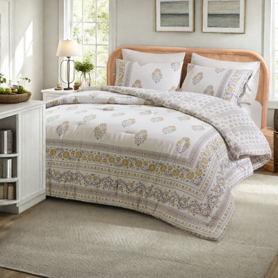 -Piece King/Cal King Bedding Sets, Reversible Cotton-Blend, Vintage Floral Home