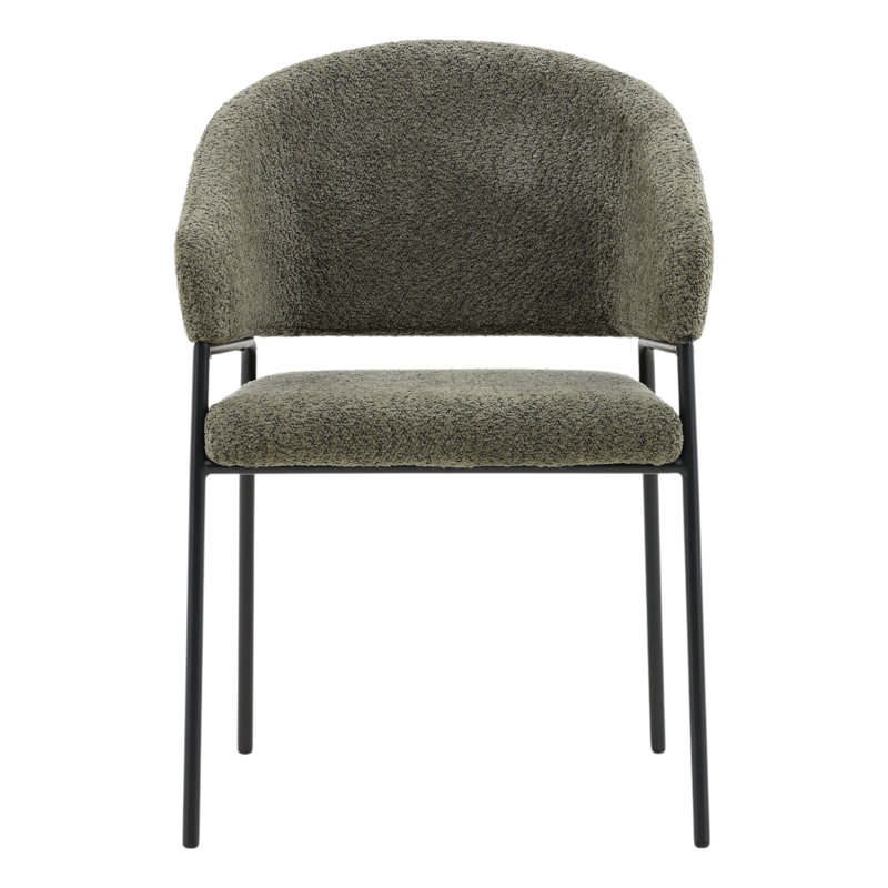 Cathey Boucle Upholstered Dining Chair, Olive, Fabric Olive