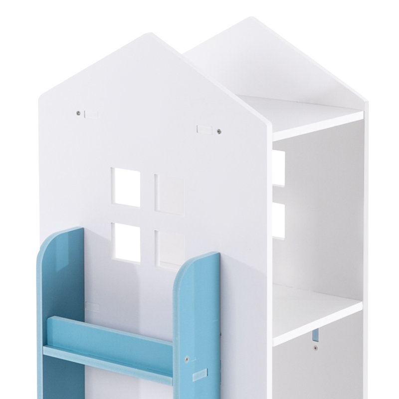 Bibliothèque pivotante à 360 °, tablette d'angle à 3 niveaux, pour chambre à coucher, salon, Blanc / Bleu