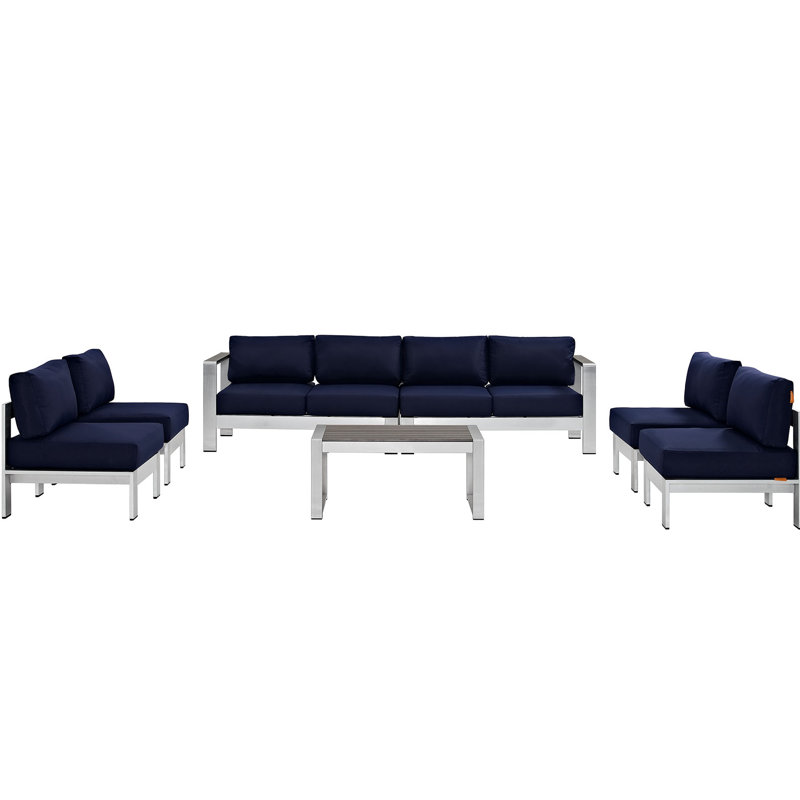 Shore 7-piece Outdoor Patio Sectional Sofa Set, Navy