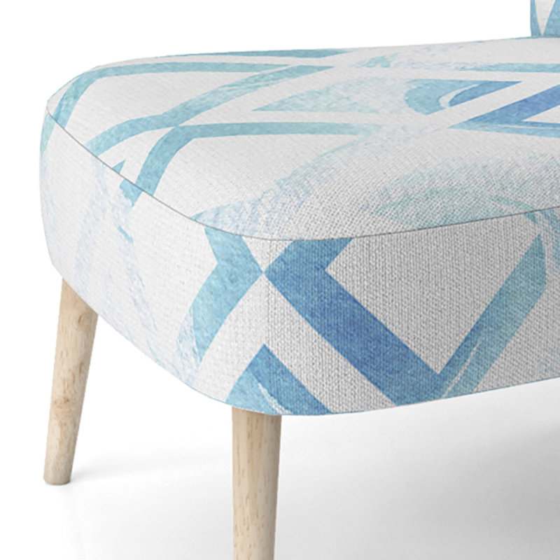 Chaise d'appoint rembourrée à motif géométrique blanc et bleu