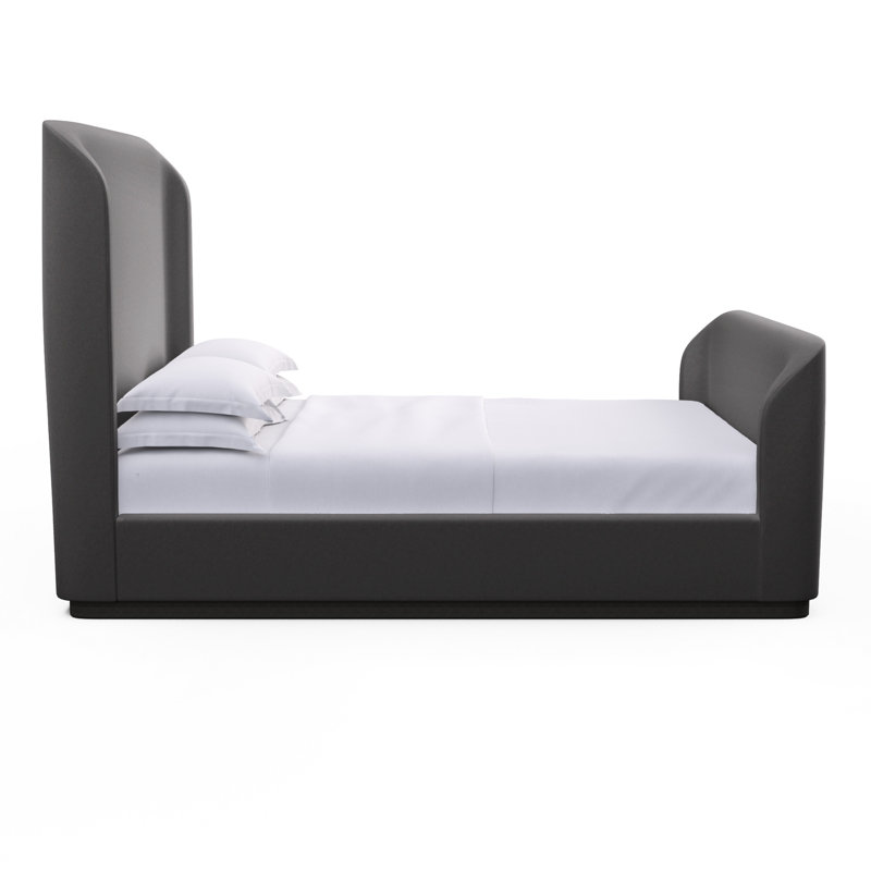 Barrow Upholstered Wingback Bed, Twin, Plush Velvet Graphite, Weathered