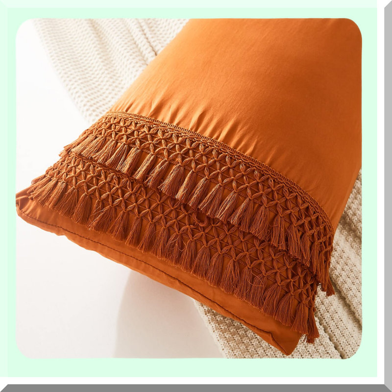 Rustic Boho Macrame Body Pillow Cover - with Pocket Closure - Burnt Tel Decor - Chic Body Pillow Case - Rust Tel Pattern