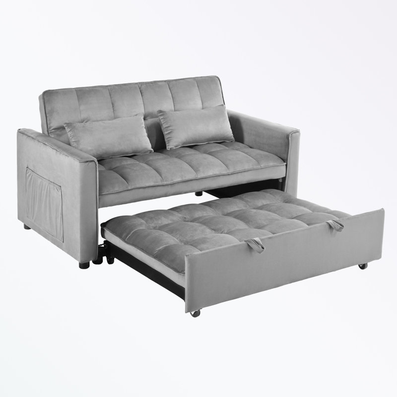 Canapé-lit avec dossier inclinable et coussins, Gris clair