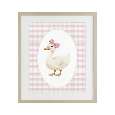 Pink Gingham Duckling Framed Print Under Glass, design by Arlington Prints