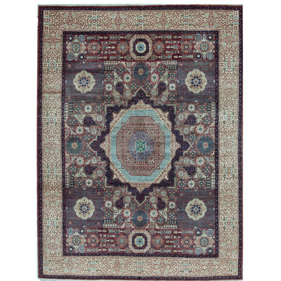 Tapis rouge et ivoire noué à la main de haute qualité