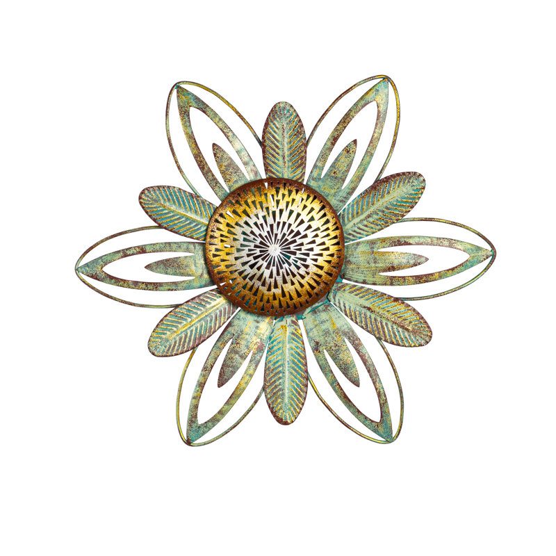 Décoration murale en métal sarcelle et bronze vieilli 14 po x 12,6 po