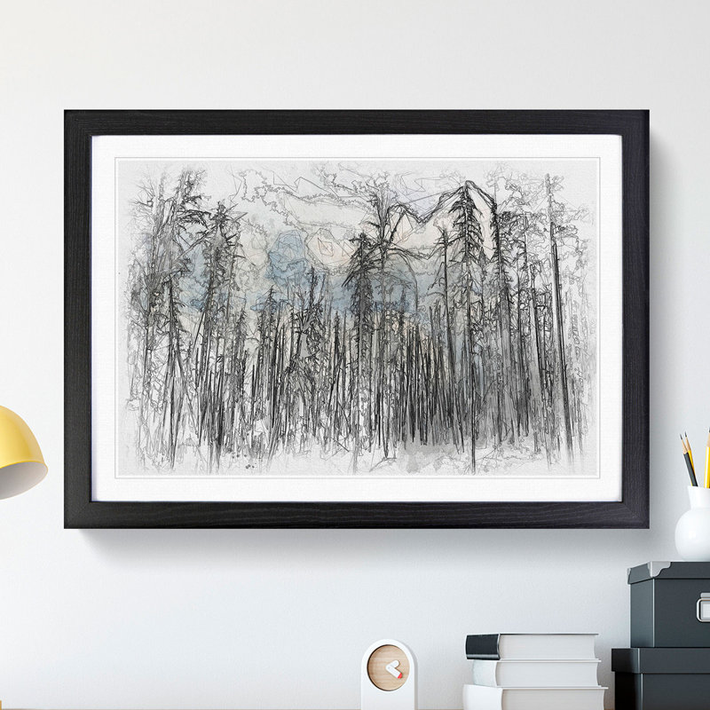 Winter Forest Vol.2 Sketch - Picture Frame Graphic Art, Black, 48cm H x 65cm W x 2cm D