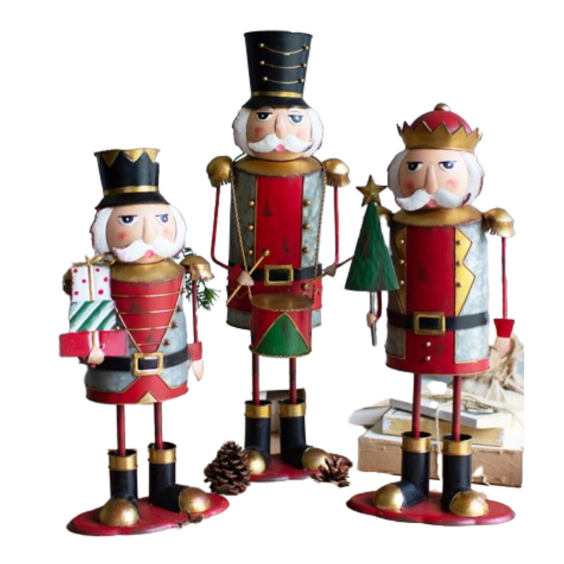  Painted Metal Nutcrackers – Festive Christmas Figures, Set of Three
