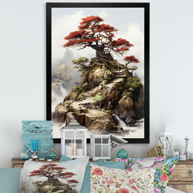 Bonsai Elegance Landscape - Art mural Bonsai, H 20 po x l 12 po x P 1 po, Cadre simple noir
