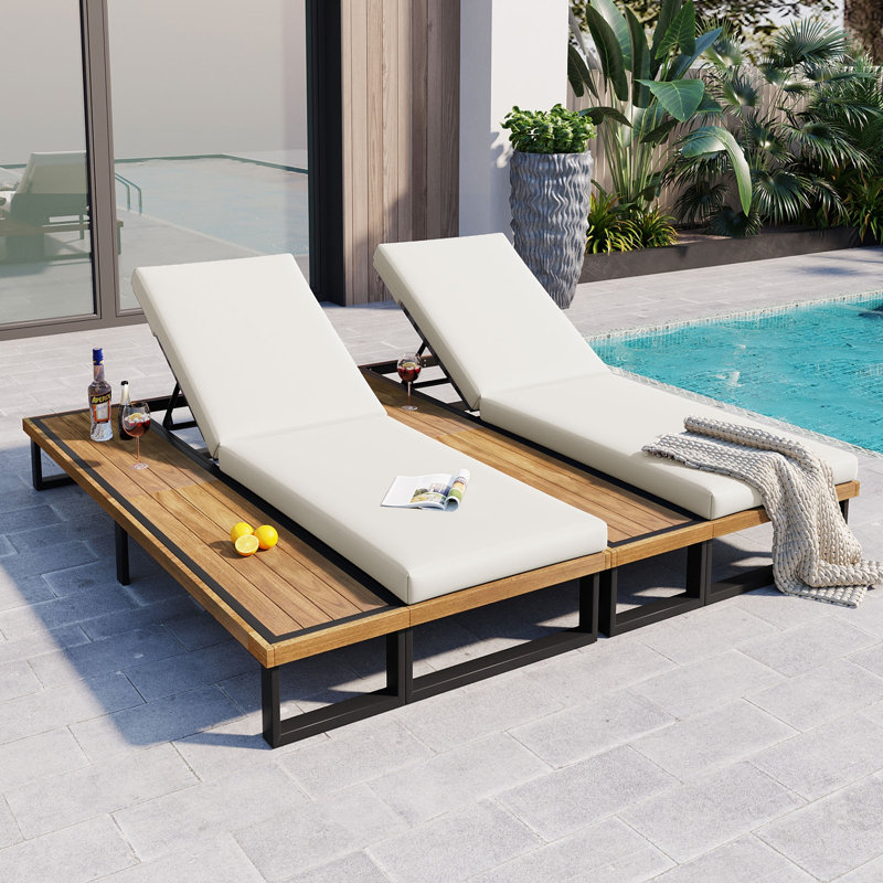 GO Outdoor Chaise Lounge Chair Set of 2 with Adjustable Backrest and Cushions, Ideal for Poolside, Garden, and Backyard Relaxation