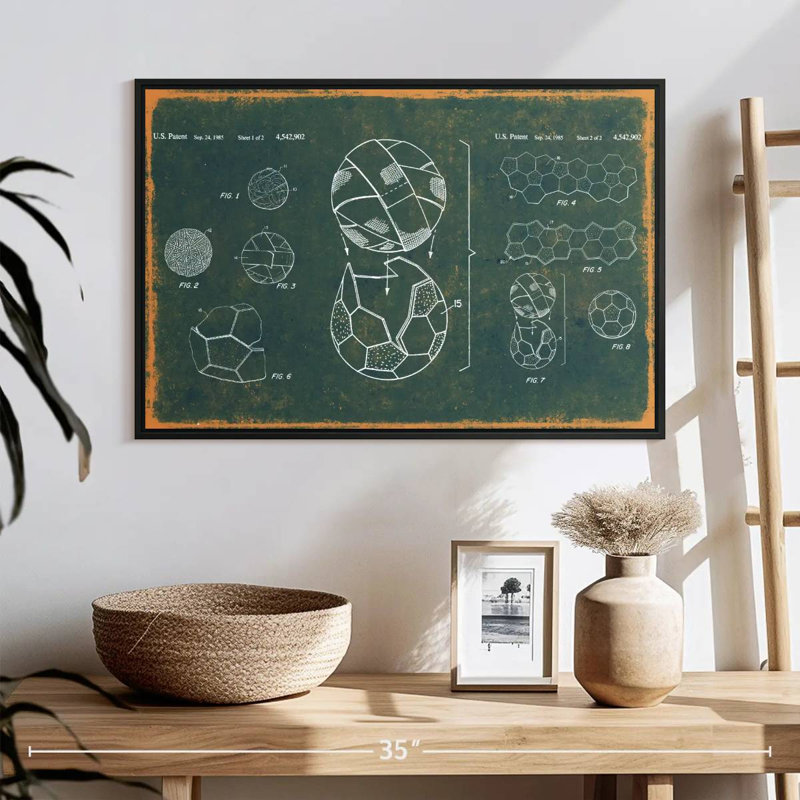 Ballon de soccer bleu sarcelle breveté, 25 po x 17 po, Cadre flottant noir