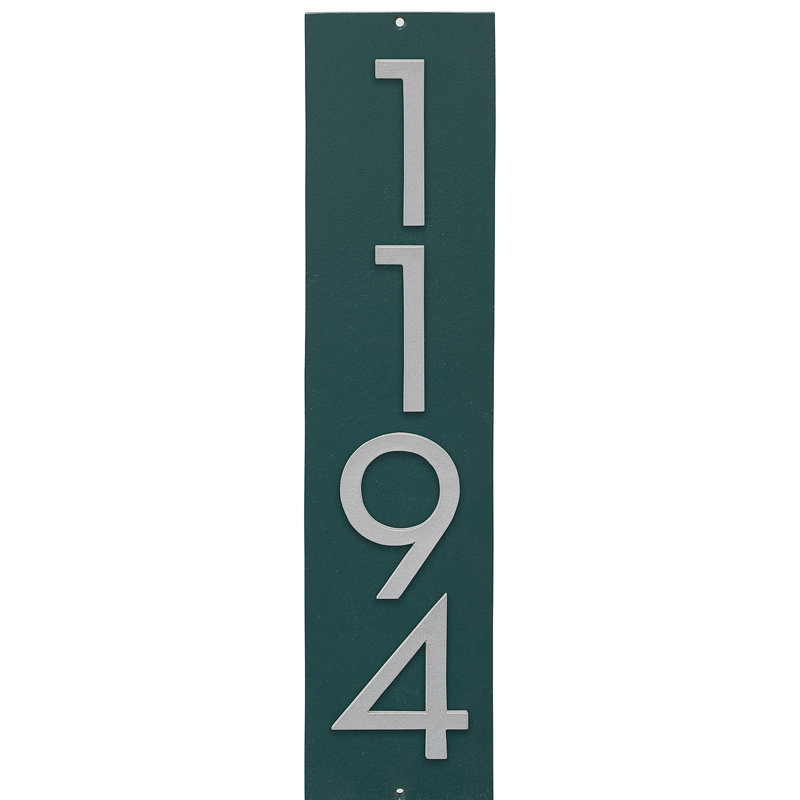 Plaque d’adresse murale flottante linéaire, Vert forêt, Oui, Argent