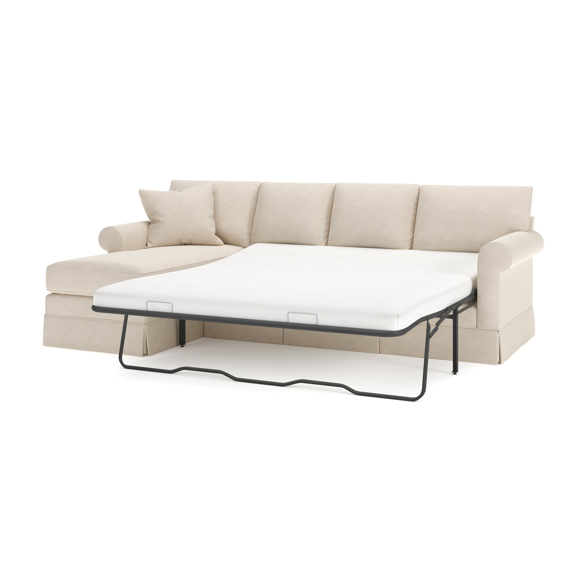 Friedman 2 - Piece Upholstered Sleeper Sectional, Conversation Ivory Basketweave, Left Hand Facing