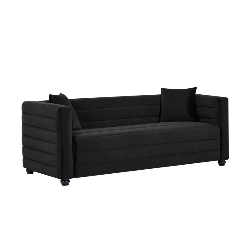 Canapé à accoudoirs carrés en velours 64,6 po Caydon, Velours noir
